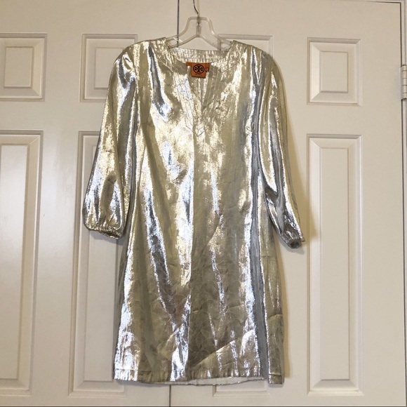 Tory Burch gold tunic silk blend dress small 4 - Picture 2 of 16